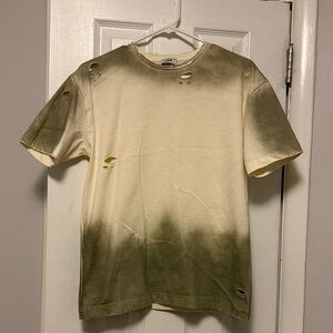 Men's Distressed Green and Cream Shirt